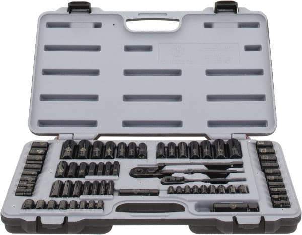 Stanley - 69 Piece 1/4 & 3/8" Drive Standard Deep Socket Set - 6 Points, 3/16 to 3/4", 7 to 19mm, Inch/Metric Measurement Standard - Apex Tool & Supply