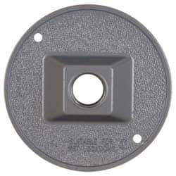 Cooper Crouse-Hinds - 1 Outlet, 1/2" Hole Diam, Powder Coat Finish, Round Noncorrosive Weatherproof Box Cover - 4-1/2" Wide x 9/16" High, Wet Locations, Aluminum, UL Listed - Apex Tool & Supply