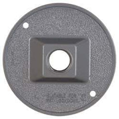 Cooper Crouse-Hinds - 1 Outlet, 1/2" Hole Diam, Powder Coat Finish, Round Noncorrosive Weatherproof Box Cover - 4-1/2" Wide x 9/16" High, Wet Locations, Aluminum, UL Listed - Apex Tool & Supply