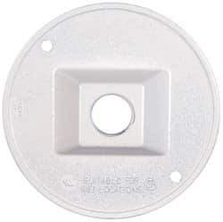 Cooper Crouse-Hinds - 1 Outlet, 1/2" Hole Diam, Powder Coat Finish, Round Noncorrosive Weatherproof Box Cover - 4-1/2" Wide x 9/16" High, Wet Locations, Aluminum, UL Listed - Apex Tool & Supply