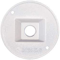 Cooper Crouse-Hinds - 1 Outlet, 1/2" Hole Diam, Powder Coat Finish, Round Noncorrosive Weatherproof Box Cover - 4-1/2" Wide x 9/16" High, Wet Locations, Aluminum, UL Listed - Apex Tool & Supply