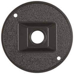 Cooper Crouse-Hinds - 1 Outlet, 1/2" Hole Diam, Powder Coat Finish, Round Noncorrosive Weatherproof Box Cover - 4-1/2" Wide x 9/16" High, Wet Locations, Aluminum, UL Listed - Apex Tool & Supply