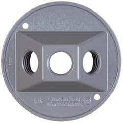 Cooper Crouse-Hinds - 2 Outlet, 1/2" Hole Diam, Powder Coat Finish, Round Noncorrosive Weatherproof Box Cover - 4-1/2" Wide x 9/16" High, Wet Locations, Aluminum, UL Listed - Apex Tool & Supply