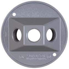 Cooper Crouse-Hinds - 2 Outlet, 1/2" Hole Diam, Powder Coat Finish, Round Noncorrosive Weatherproof Box Cover - 4-1/2" Wide x 9/16" High, Wet Locations, Aluminum, UL Listed - Apex Tool & Supply