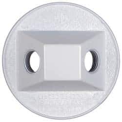 Cooper Crouse-Hinds - 2 Outlet, 1/2" Hole Diam, Powder Coat Finish, Round Noncorrosive Weatherproof Box Cover - 4-1/2" Wide x 9/16" High, Wet Locations, Aluminum, UL Listed - Apex Tool & Supply