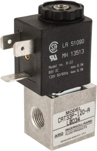 ARO/Ingersoll-Rand - 1/8", CAT Series 3-Way 2-Position Body Ported Stacking Solenoid Valve - 24 VDC, 0.048 CV Rate, 2.43" High x 7/8" Long - Apex Tool & Supply