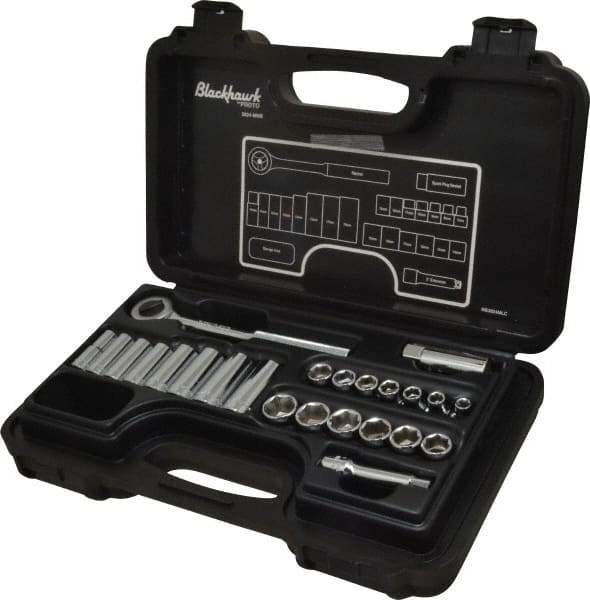 Blackhawk by Proto - 24 Piece 3/8" Drive Deep Well Socket Set - 6 Points, 5/8" to 5/8" 7mm to 19mm Range, Metric Measurement Standard - Apex Tool & Supply