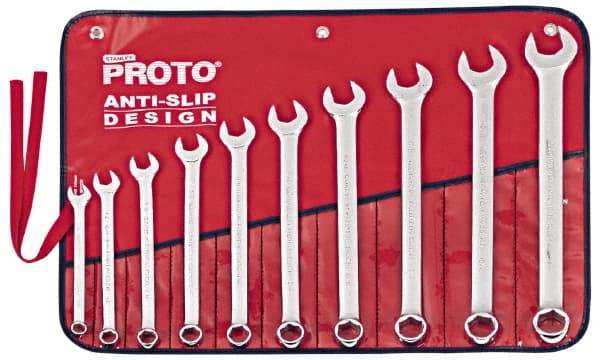Proto - 10 Piece, 7/16" to 1", 6 Point Combination Wrench Set - Inch Measurement Standard, Satin Chrome Finish, Comes in Nylon Roll - Apex Tool & Supply