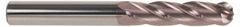 SGS - 1" Diam, 2-1/4" LOC, 4 Flute Solid Carbide Ball End Mill - TiCN Finish, Single End, 5" OAL, 1" Shank Diam, Spiral Flute - Apex Tool & Supply