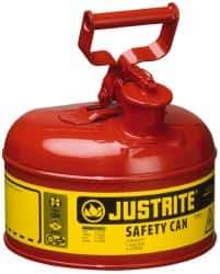 Justrite - 1 Gal Galvanized Steel Type I Safety Can - 11" High x 9-1/2" Diam, Red with Yellow - Apex Tool & Supply