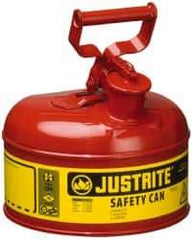 Justrite - 1 Gal Galvanized Steel Type I Safety Can - 11" High x 9-1/2" Diam, Red with Yellow - Apex Tool & Supply