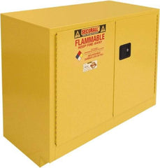 Securall Cabinets - 2 Door, 1 Shelf, Yellow Steel Under the Counter Safety Cabinet for Flammable and Combustible Liquids - 35-9/16" High x 47" Wide x 22" Deep, Manual Closing Door, 3 Point Key Lock, 36 Gal Capacity - Apex Tool & Supply