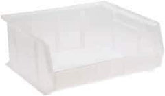 Quantum Storage - 75 Lb. Load Capacity, 14-3/4" Deep, Clear Polypropylene Hopper Stacking Bin - 7" High x 16-1/2" Wide x 14-3/4" Long - Apex Tool & Supply