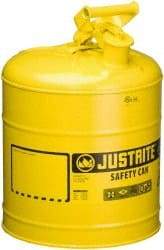 Justrite - 5 Gal Galvanized Steel Self-Closing, Self-Venting, Full-Length Flame Arrester - 16-7/8" High x 11-3/4" Diam, Yellow - Apex Tool & Supply