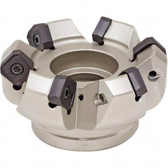 Iscar - 8.74" Cut Diam, 2-1/2" Arbor Hole, 3/4" Max Depth of Cut, 65° Indexable Chamfer & Angle Face Mill - 8 Inserts, T465 LN.T 2212 Insert, Right Hand Cut, 8 Flutes, Series Helitang - Apex Tool & Supply