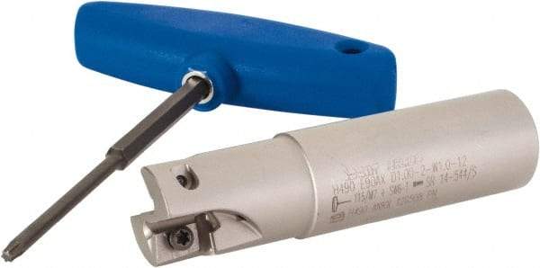 Iscar - 1" Cut Diam, 0.472" Max Depth of Cut, 1" Shank Diam, 4" OAL, Indexable Square Shoulder Helical End Mill - H490 AN.X 12 Inserts, Weldon Shank, 90° Lead Angle, Through Coolant, Series Helido - Apex Tool & Supply