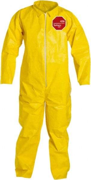 Dupont - Size M PE Film Chemical Resistant Coveralls - Yellow, Zipper Closure, Open Cuffs, Open Ankles, Serged Seams - Apex Tool & Supply