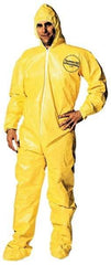 Dupont - Size 4XL PE Film Chemical Resistant Coveralls - Yellow, Zipper Closure, Elastic Cuffs, Open Ankles, Serged Seams - Apex Tool & Supply