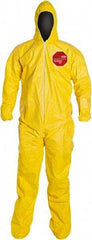 Dupont - Size M PE Film Chemical Resistant Coveralls - Yellow, Zipper Closure, Elastic Cuffs, Open Ankles, Serged Seams - Apex Tool & Supply