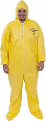 Dupont - Size 2XL PE Film Chemical Resistant Coveralls - Yellow, Zipper Closure, Elastic Cuffs, Open Ankles, Serged Seams - Apex Tool & Supply