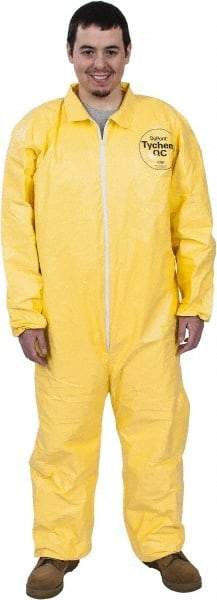 Dupont - Size 3XL PE Film Chemical Resistant Coveralls - Yellow, Zipper Closure, Elastic Cuffs, Elastic Ankles, Serged Seams - Apex Tool & Supply