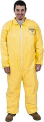 Dupont - Size 3XL PE Film Chemical Resistant Coveralls - Yellow, Zipper Closure, Elastic Cuffs, Elastic Ankles, Serged Seams - Apex Tool & Supply