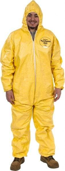 Dupont - Size 3XL PE Film Chemical Resistant Coveralls - Yellow, Zipper Closure, Elastic Cuffs, Elastic Ankles, Serged Seams - Apex Tool & Supply