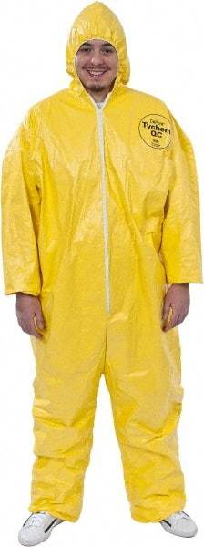 Dupont - Size 4XL PE Film Chemical Resistant Coveralls - Yellow, Zipper Closure, Elastic Cuffs, Elastic Ankles, Serged Seams - Apex Tool & Supply