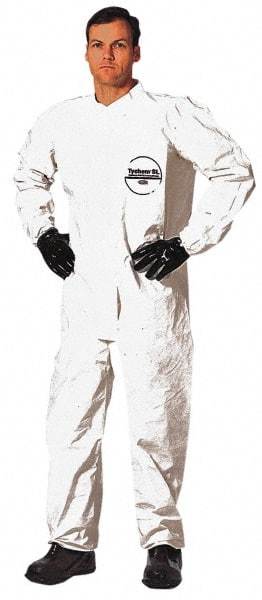 Dupont - Size 4XL Saranex Chemical Resistant Coveralls - White, Zipper Closure, Elastic Cuffs, Elastic Ankles, Bound Seams - Apex Tool & Supply