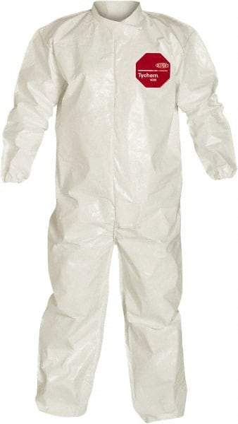 Dupont - Size M Saranex Chemical Resistant Coveralls - White, Zipper Closure, Elastic Cuffs, Elastic Ankles, Bound Seams - Apex Tool & Supply