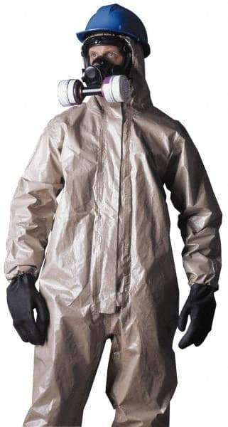 Dupont - Size 3XL Hazmat Chemical Resistant Coveralls - Tan, Zipper Closure, Elastic Cuffs, Open Ankles, Taped Seams - Apex Tool & Supply