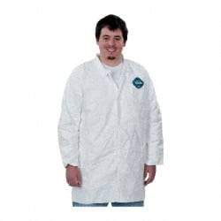 Dupont - Size 3XL White Disposable Chemical Resistant Lab Coat - Tyvek, Snap Front, Open Cuff - Apex Tool & Supply