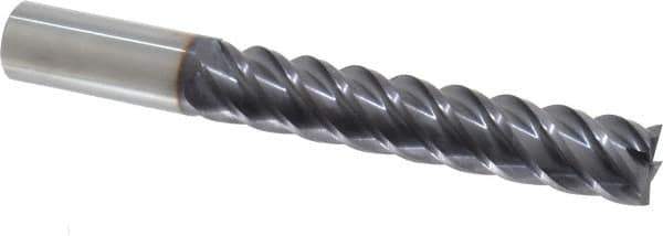 Niagara Cutter - 3/4", 4" LOC, 3/4" Shank Diam, 6" OAL, 5 Flute, Solid Carbide Square End Mill - Single End, TiAlN Finish, Spiral Flute, 45° Helix, Centercutting, Right Hand Cut, Right Hand Flute, Series S545 - Apex Tool & Supply