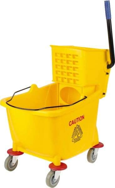 PRO-SOURCE - 31 Qt Plastic Bucket & Wringer - 22" Long x 18-1/2" High x 17" Wide, Yellow - Apex Tool & Supply