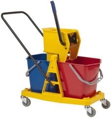 PRO-SOURCE - 63 Qt Plastic Bucket & Wringer - 31" Long x 20-1/2" High x 17" Wide, Blue/Red - Apex Tool & Supply