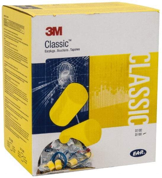 3M - Disposable, Corded, 29 dB, Barrel Earplugs - Yellow, 500 Pairs - Apex Tool & Supply