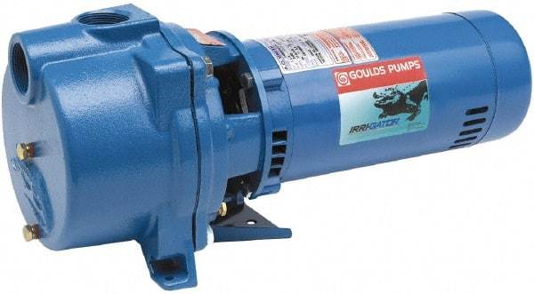 Goulds Pumps - 115/230 Volt, 14.8/7.4 Amp, 1 Phase, 3/4 HP, Self Priming Centrifugal Pump - 48J Frame, 1-1/2 Inch Inlet, 44 Head Pressure, 45 Max GPM, ODP Motor, Cast Iron Housing, Noryl Impeller, 103 Ft. Shut Off, Carbon Ceramic Mechanical Seal - Apex Tool & Supply