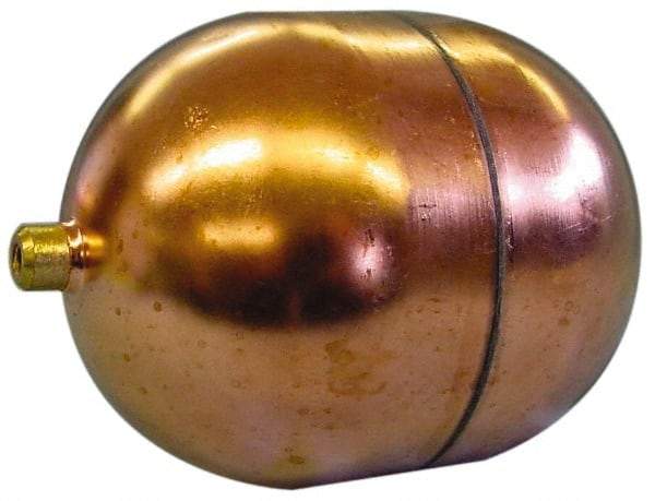 Made in USA - 3" Diam x 7" Long, Oblong, Round Spud Connection, Metal Float - 1/4-20 Thread, Copper, 25 Max psi, 20 Gauge - Apex Tool & Supply