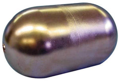 Made in USA - 3" Diam x 7" Long, Oblong, Tubed Through Connection, Metal Float - 1/2" Rod Thread, Copper, 25 Max psi, 20 Gauge - Apex Tool & Supply