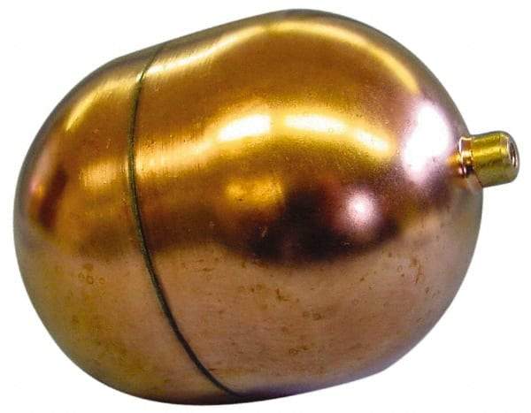 Made in USA - 4" Diam x 5" Long, Oblong, Round Spud Connection, Metal Float - 1/4-20 Thread, Copper, 25 Max psi, 21 Gauge - Apex Tool & Supply