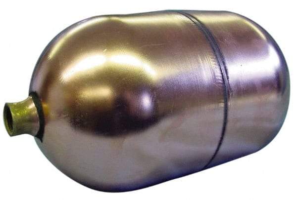 Made in USA - 6" Diam x 8" Long, Oblong, Round Spud Connection, Metal Float - 1/4" NPT Thread, Copper, 25 Max psi, 21 Gauge - Apex Tool & Supply