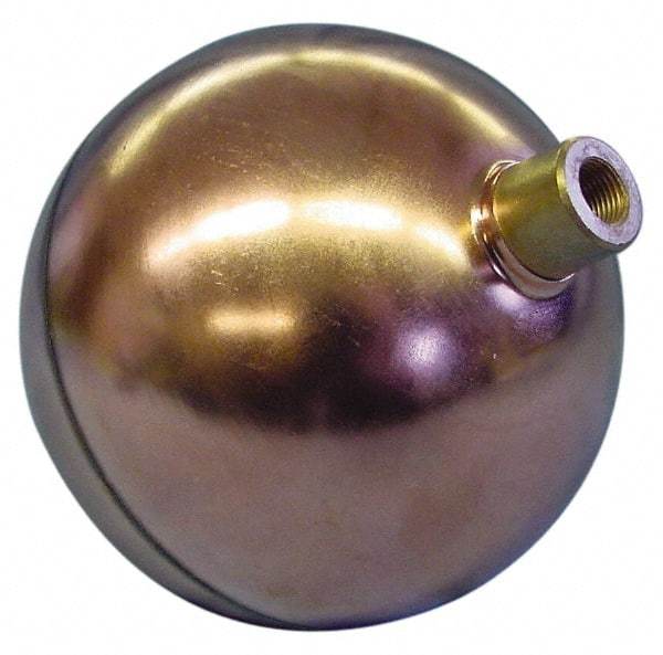 Made in USA - 10" Diam, Spherical, Round Spud Connection, Metal Float - 1/4" Straight Thread, Stainless Steel, 600 Max psi, 14 Gauge - Apex Tool & Supply