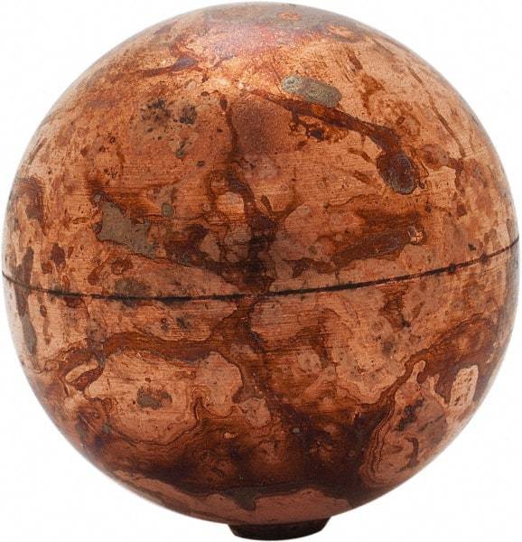 Made in USA - 2" Diam, Spherical, Internal Connection, Metal Float - 8-32 Thread, Copper, 25 Max psi, 24 Gauge - Apex Tool & Supply