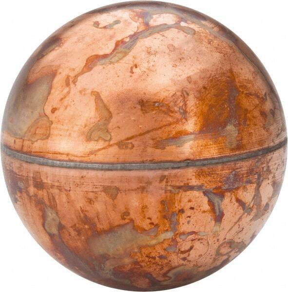 Made in USA - 2-1/2" Diam, Spherical, Internal Connection, Metal Float - 1/4-20 Thread, Copper, 25 Max psi, 24 Gauge - Apex Tool & Supply