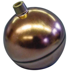 Made in USA - 5" Diam, Spherical, Round Spud Connection, Metal Float - 1/4 NPT Thread, Copper, 25 Max psi, 23 Gauge - Apex Tool & Supply