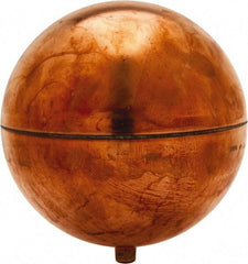 Made in USA - 4" Diam, Spherical, Round Spud Connection, Metal Float - 1/4-20 Thread, Copper, 25 Max psi, 23 Gauge - Apex Tool & Supply
