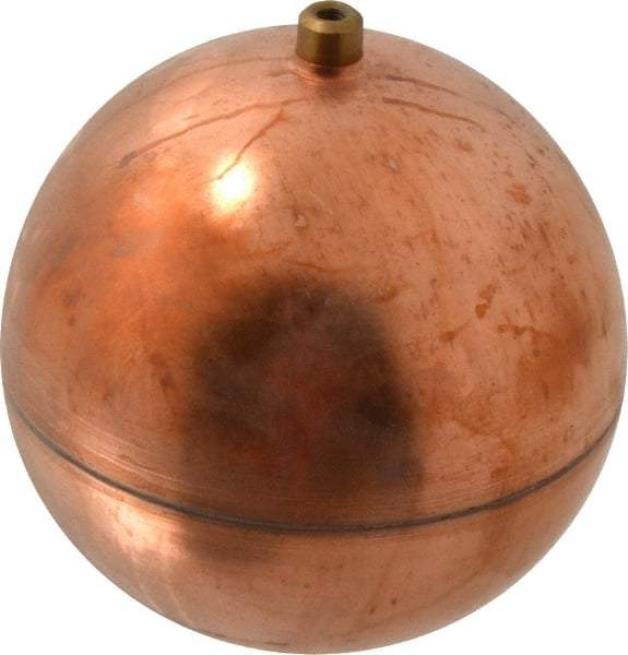 Made in USA - 5" Diam, Spherical, Round Spud Connection, Metal Float - 1/4-20 Thread, Copper, 25 Max psi, 23 Gauge - Apex Tool & Supply