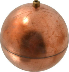 Made in USA - 5" Diam, Spherical, Round Spud Connection, Metal Float - 1/4-20 Thread, Copper, 25 Max psi, 23 Gauge - Apex Tool & Supply