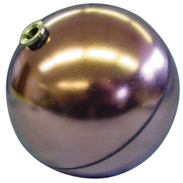 Made in USA - 6" Diam, Spherical, Hex Spud Connection, Metal Float - 3/8-16 Thread, Copper, 25 Max psi, 23 Gauge - Apex Tool & Supply