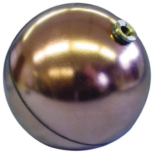 Made in USA - 6" Diam, Spherical, Hex Spud Connection, Metal Float - 1/4 NPT Thread, Copper, 25 Max psi, 23 Gauge - Apex Tool & Supply